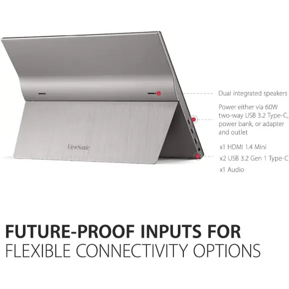 ViewSonic TD1655 15.6 Inch 1080p Portable Monitor with IPS Touchscreen, 2 Way Powered 60W USB C, Built in Stand with Cover - PakByte Computers