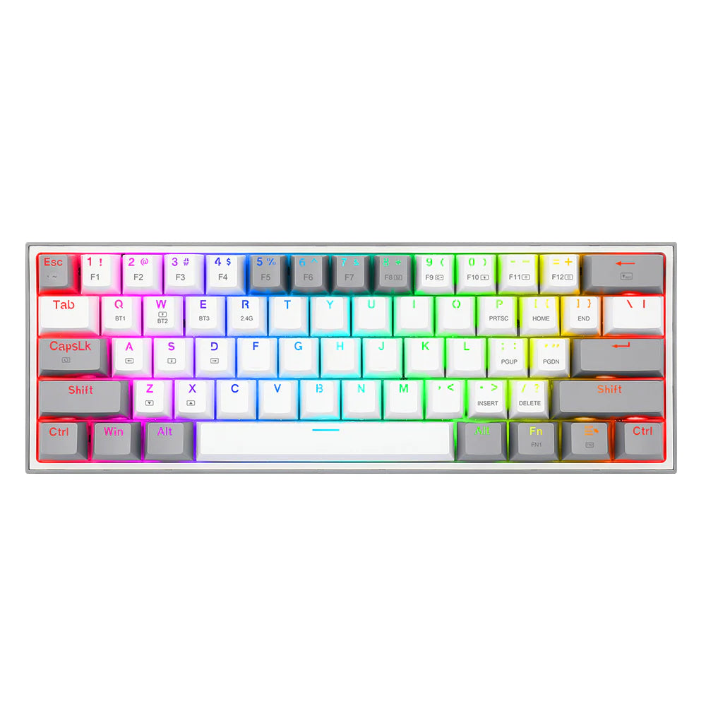 REDRAGON Fizz Pro K616 RGB Bluetooth wireless USB 2.4G 3 mode Mechanical Gaming Keyboard – Red Switches – White/Grey - PakByte