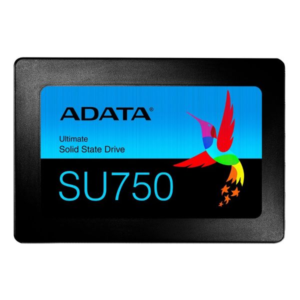 Image of an ADATA SU750 2.5" SSD, showcasing its sleek design and compact size for efficient data storage.