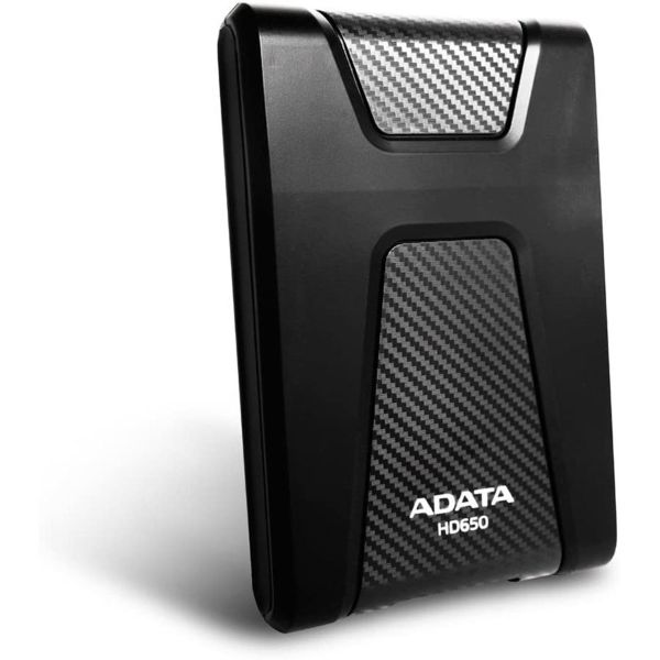 Image of a ADATA HD HD2S 2TB external hard drive in carbon black, showcasing its sleek design and storage capacity.