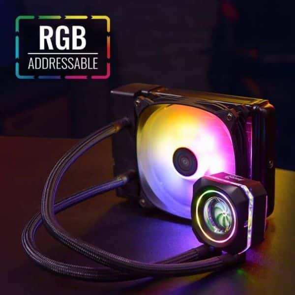 Cooler Master Hyper 212 EVO LP-120 RGB CPU cooler with sleek design and vibrant RGB lighting for enhanced performance.