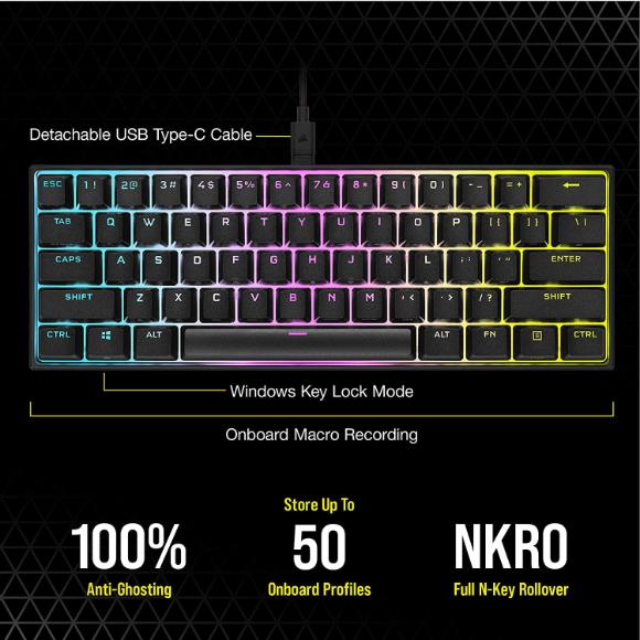 Corsair K65 RGB MINI Mechanical Gaming Keyboard Black - PakByte Computers 