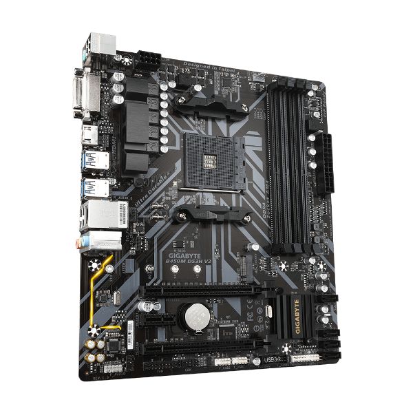 Gigabyte B450M DS3H V2 (AMD Ryzen AM4/Micro ATX/M.2/HMDI/DVI/USB 3.1/DDR4/Motherboard) - PakByte Computers 