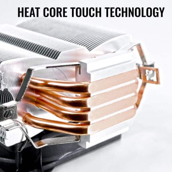 A computer screen displaying the phrase "heat core touch technology" in a modern, sleek design.