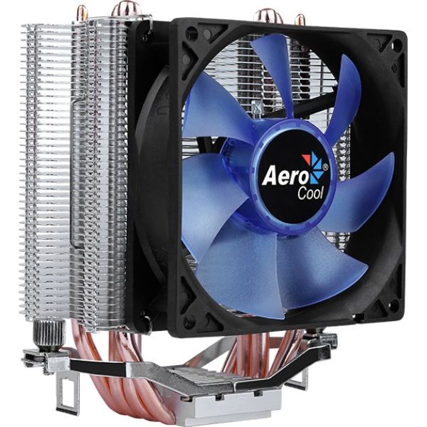 A blue CPU cooler featuring a fan, designed for efficient heat dissipation in computer systems.