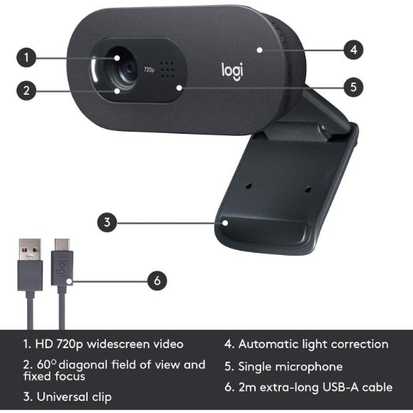 Logitech C505 HD Webcam - 720p HD External USB Camera - PakByte Computers 