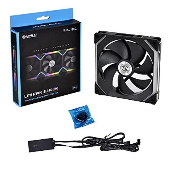 Lian Li UNI Fan SL140 RGB x1 140mm Revolutionized Daisy-Chain ARGB Fan - Black - PakByte Computers 