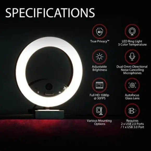 Arozzi Occhio – True Privacy Ring Light Webcam - PakByte Computers 