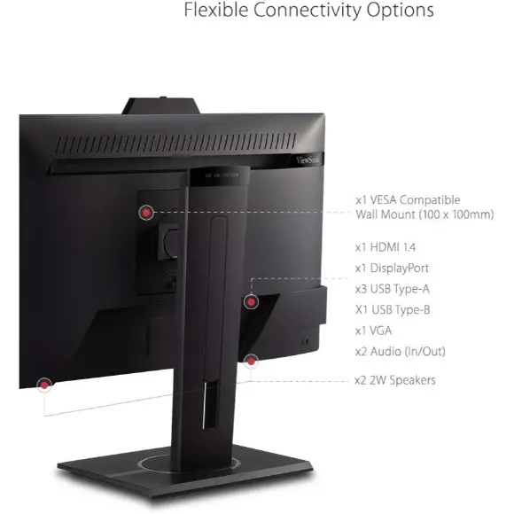 ViewSonic VG2440V 24" Full HD Video Conferencing IPS Monitor with Integrated Camera Ergonomic Design HDMI DisplayPort Flicker-Free - PakByte Computers 