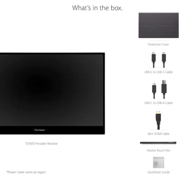 ViewSonic TD1655 15.6 Inch 1080p Portable Monitor with IPS Touchscreen, 2 Way Powered 60W USB C, Built in Stand with Cover - PakByte Computers 