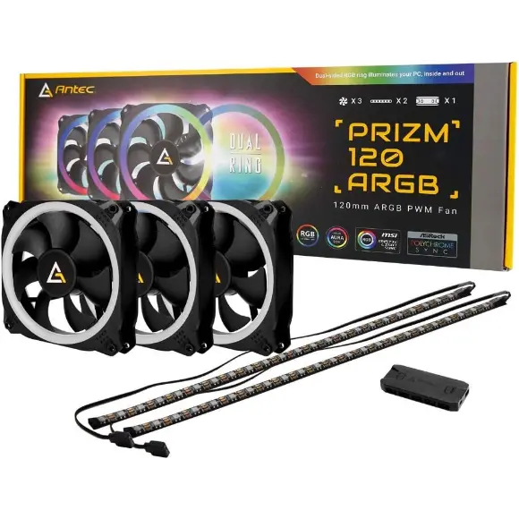 Antec Prizm 120 ARGB Fans (3 in 1 Pack) with Fan Controller & ARGB LED Strips - PakByte Computers 