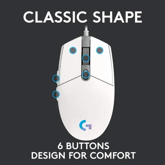 Logitech G102 Lightsync RGB Gaming Mouse - White - PakByte Computers 