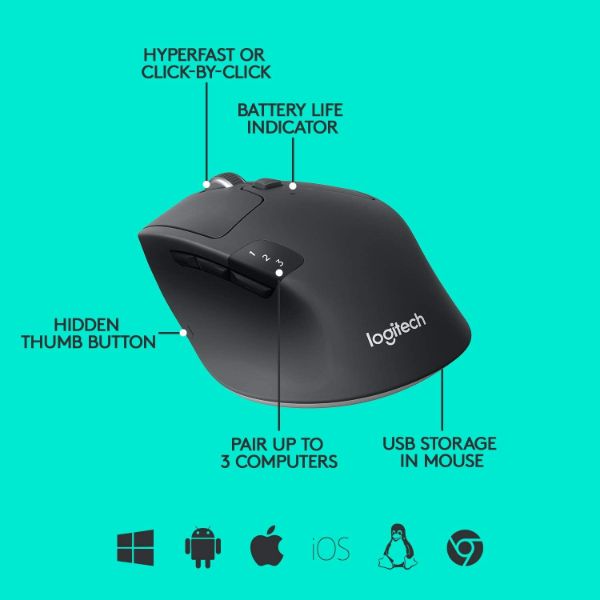 Logitech M720 Triathalon Multi-Device Wireless Mouse – Black - PakByte Computers 