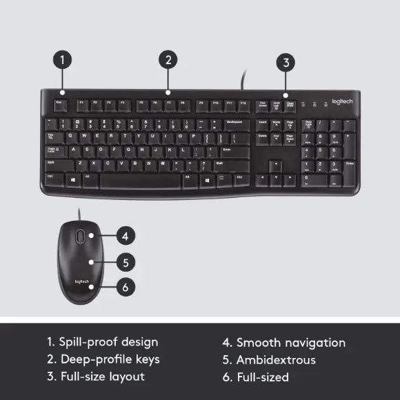 Logitech MK120 Wired Keyboard and Mouse Combo - Black - PakByte Computers 