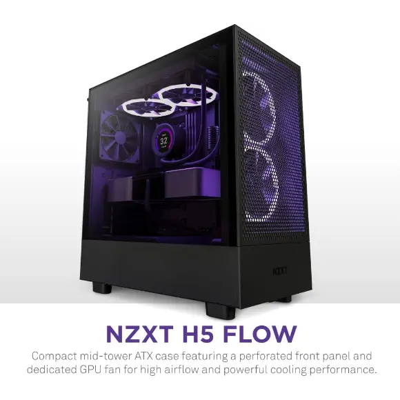 NZXT H5 Flow Compact ATX Mid-Tower PC Gaming Case – Black - PakByte Computers 