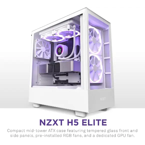 NZXT H5 Elite ATX Mid Tower PC Gaming Case - White (CC-H51EW-01) - PakByte Computers 