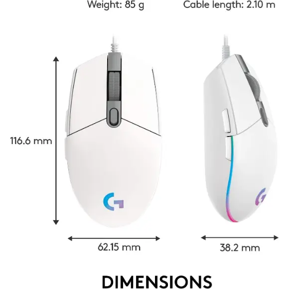 Logitech G102 Lightsync RGB Gaming Mouse - White - PakByte Computers 