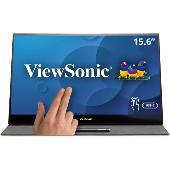 ViewSonic TD1655 15.6 Inch 1080p Portable Monitor with IPS Touchscreen, 2 Way Powered 60W USB C, Built in Stand with Cover - PakByte Computers 