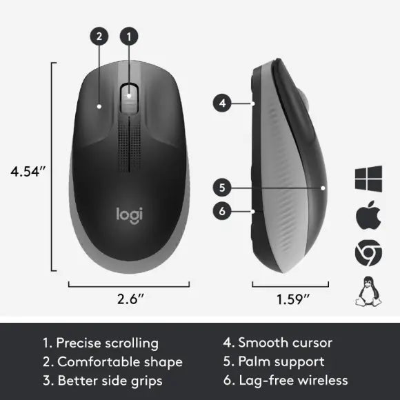 LOGITECH M191 Full-size wireless mouse - MID GREY - PakByte Computers 