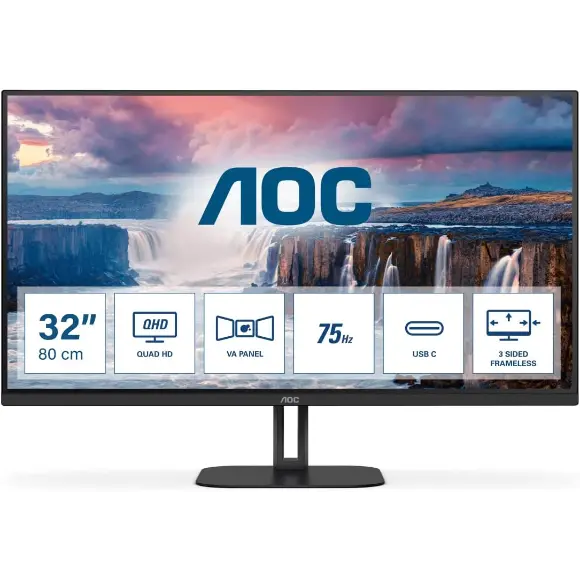 AOC Q32V5CE 32" , 75Hz, VA, 1ms, FreeSync, Speakers , low Blue mode, Flicker free QHD monitor - PakByte Computers 