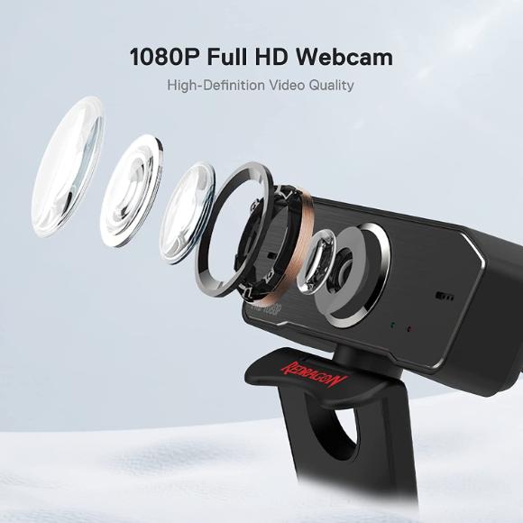 Redragon GW800 1080P PC Webcam with Built-in Dual Microphone, 360° Rotation - 2.0 USB Computer Web Camera - PakByte Computers 