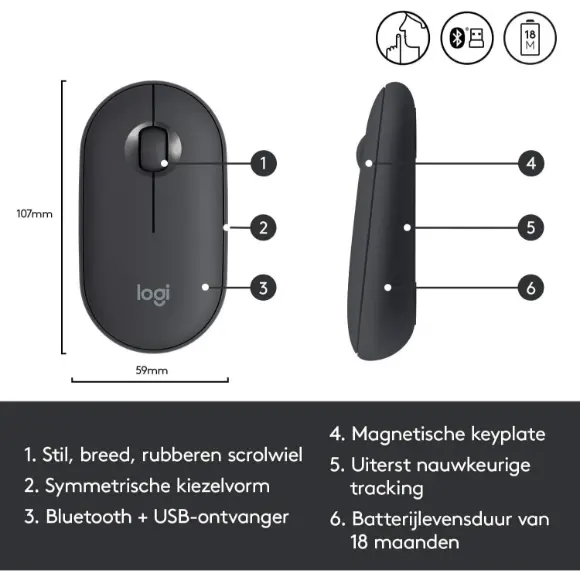 LOGITECH Pebble M350 Portable Wireless Mouse with Bluetooth - Graphite - PakByte Computers 