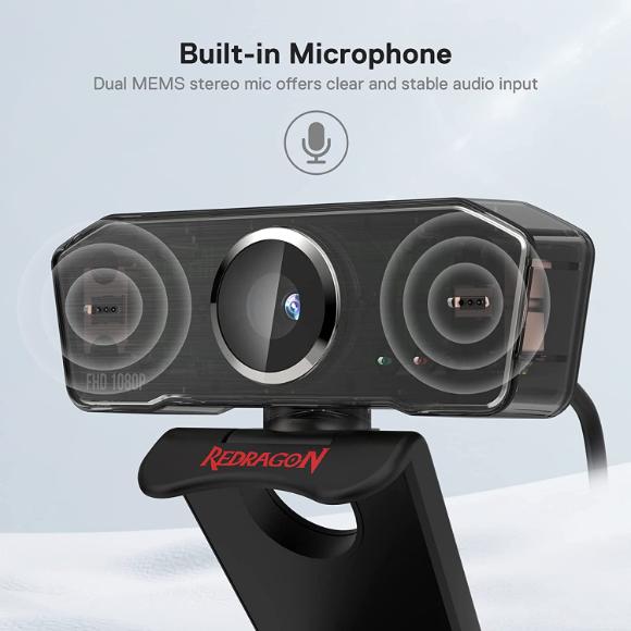 Redragon GW800 1080P PC Webcam with Built-in Dual Microphone, 360° Rotation - 2.0 USB Computer Web Camera - PakByte Computers 