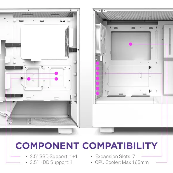 NZXT H5 Flow Compact ATX Mid-Tower PC Gaming Case – White - PakByte Computers 