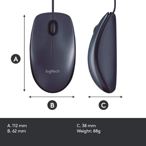 Logitech B100 Corded Mouse – Black - PakByte Computers 