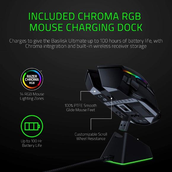 Razer Basilisk Ultimate with Charging Dock Wireless Gaming Mouse with 11 Programmable Buttons RZ01-03170100-R3A1 - PakByte Computers 