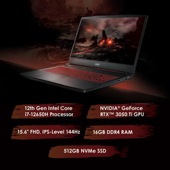 MSI Katana GF66 12 UD 15.6" 144Hz FHD Gaming Laptop - 12th Generation Intel Core i7-12700H - PakByte Computers 