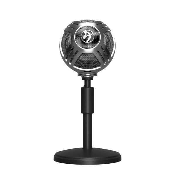 AROZZI SFERA CHROME MICROPHONE - BLACK, USB CABLE & CABLE CLIP 3.5MM HEADPHONE JACK, ADJUSTABLE STAND - PakByte Computers 