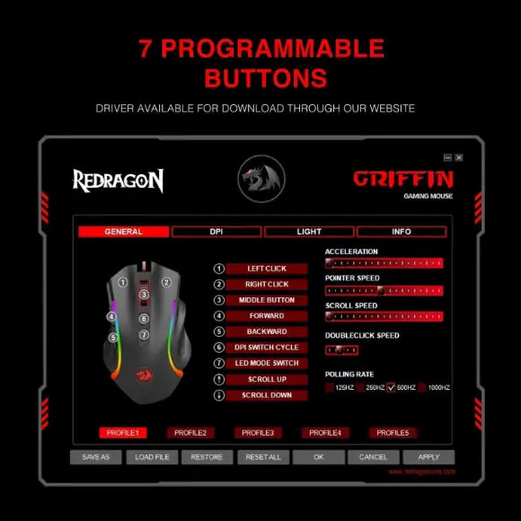 Redragon Griffin M607 Wired USB Gaming Mouse - PakByte Computers 