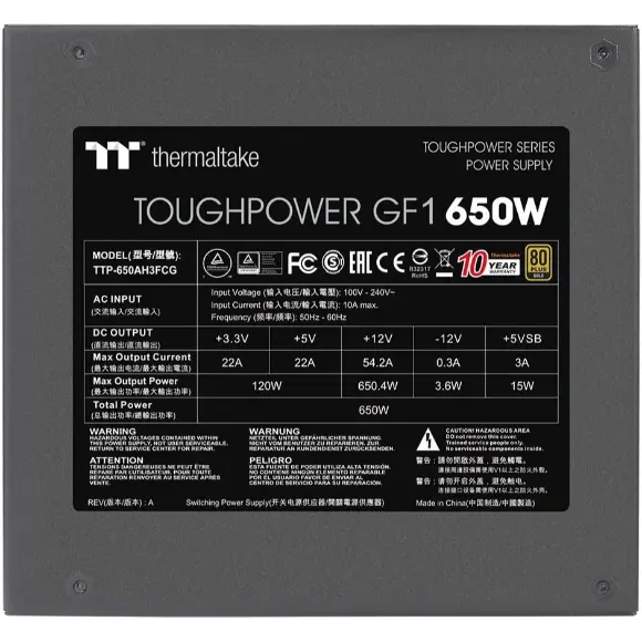 Thermaltake Toughpower GF1 650W 80+ Gold Power Supply - PakByte Computers 