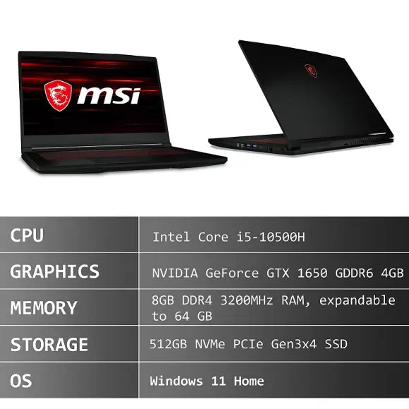 MSI GF63 Thin 10 SC, Intel 10th Gen. i5-10500H, 40CM FHD 144Hz Gaming Laptop - PakByte Computers 