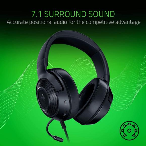 Razer Kraken X Ultralight Gaming Headphones: 7.1 Surround Sound - Black - PakByte Computers 