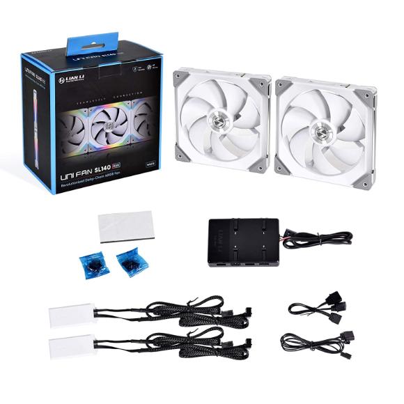 Lian Li UNI Fan SL140 Double Pack White with Controller (ARGB 140mm LED PWM Daisy-Chain) (SL140-2 White Cooler) - PakByte Computers 