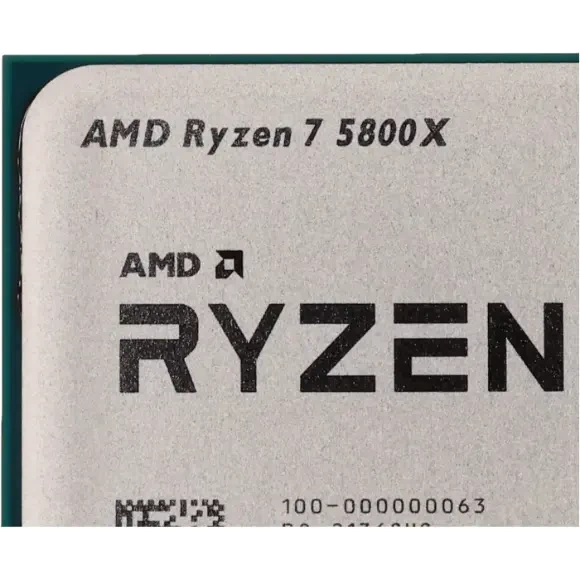 Close-up of an AMD Ryzen 7 5800X CPU, highlighting its modern architecture and powerful processing capabilities.