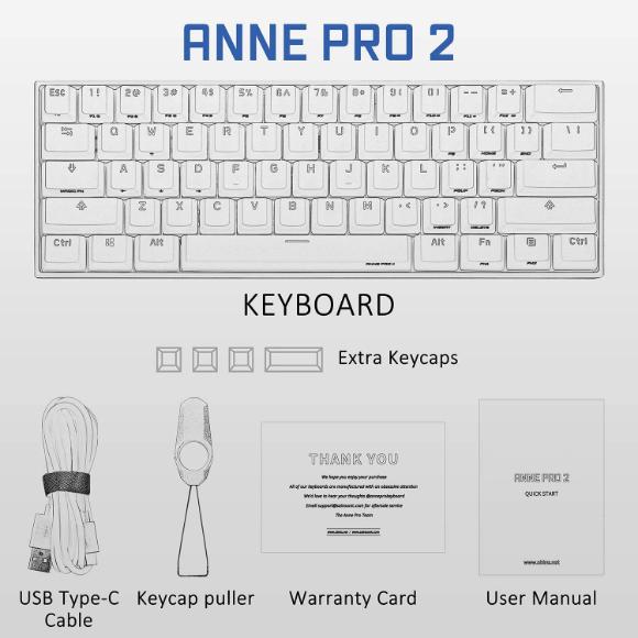 ANNE PRO 2, 60% Wired/Wireless Mechanical Keyboard (Gateron Red Switch/Black Case) - PakByte Computers 