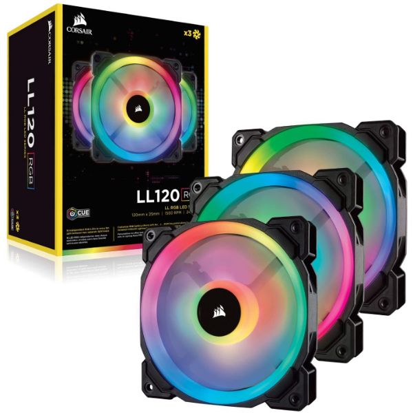 Corsair LL Series LL120 RGB 120mm Dual Light Loop RGB LED PWM Fan 3 Fan Pack with Lighting Node Pro - PakByte Computers 