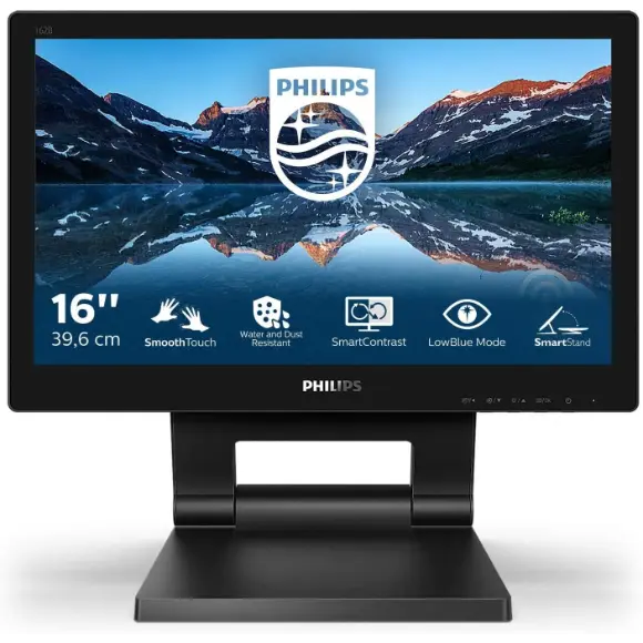 Philips 162B9T - 16 HD inch Touch Monitor, 60Hz, 4ms, TN, Speakers, Height Adjust (1366 x 768, 220 cd/m² HDMI/DVI/VGA/DP/USB 3.1) - PakByte Computers 