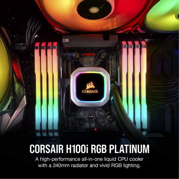 Corsair H100i RGB PLATINUM AIO Liquid CPU Cooler,240mm,Dual ML120 PRO RGB PWM Fans,Intel 115x/2066,AMD AM4/TR4 - PakByte Computers 