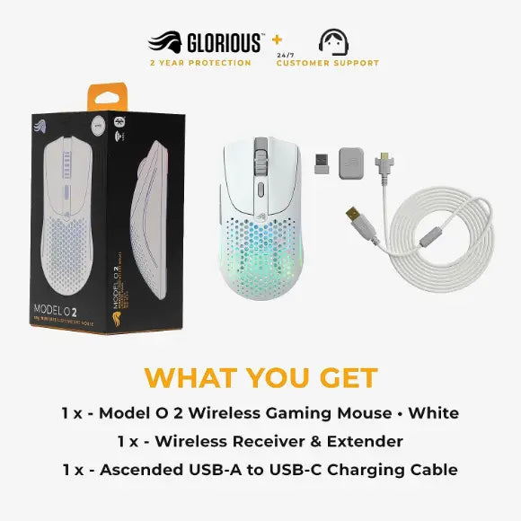 Glorious Model O2 Wireless Gaming Mouse - Matte White - PakByte Computers 