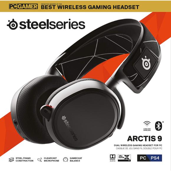 SteelSeries Arctis 9 - Dual Wireless Gaming Headset - Lossless 2.4 GHz Wireless + Bluetooth - Black - PakByte Computers 