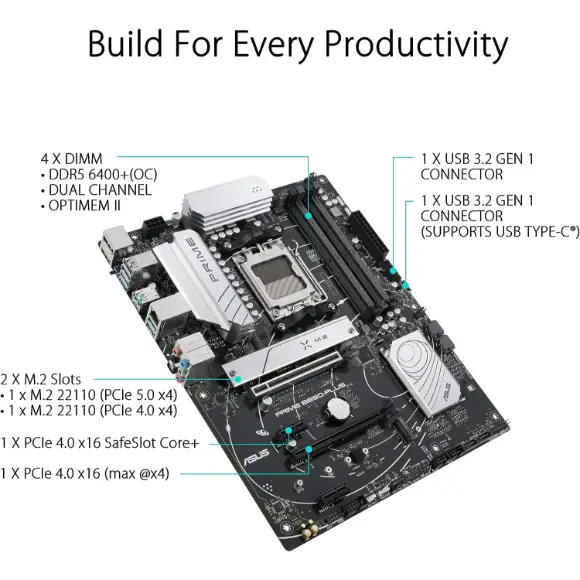 ASUS Prime B650-PLUS AMD B650 Ryzen 7000 ATX Motherboard - PakByte Computers 