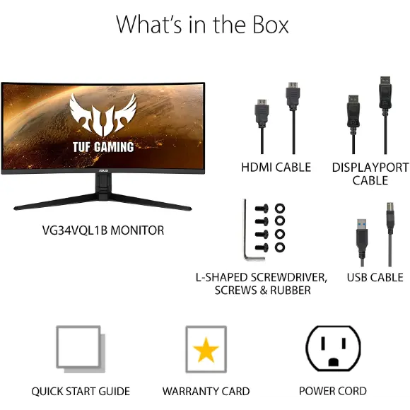 ASUS TUF Gaming VG34VQL1B 34” Curved HDR Monitor, WQHD (3440x1440), 165Hz, 1ms - PakByte Computers 