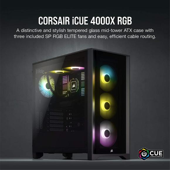 Corsair iCUE 4000X RGB Mid-Tower ATX PC Case - Black - PakByte Computers 