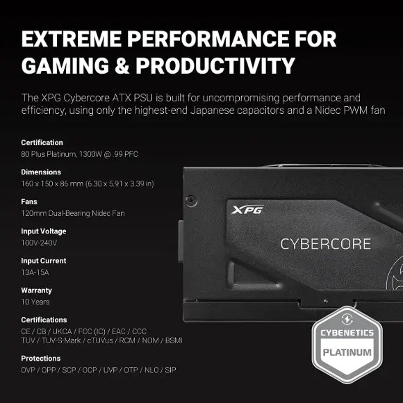 XPG CYBERCORE 1300W 80 Plus® Platinum Fully Modular Power Supply - PakByte Computers 