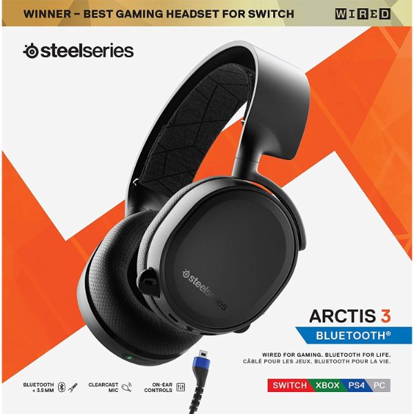 SteelSeries Arctis 3 Bluetooth (2019 Edition) Wired Gaming Headset + Bluetooth – Black - PakByte Computers 