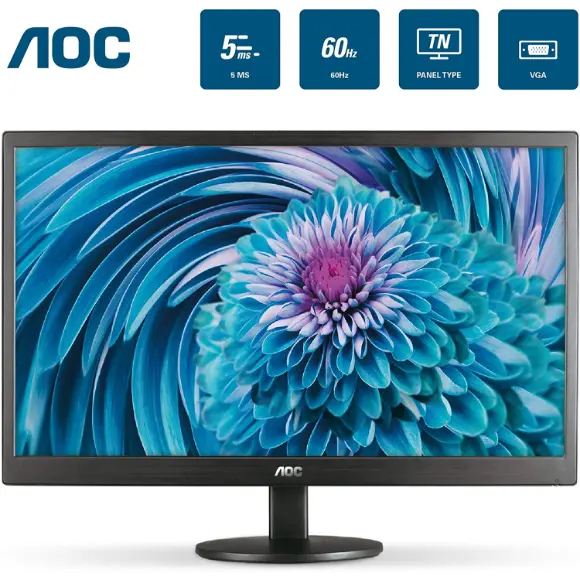 AOC E2070SWHN 19.5" HD 1600x900 Monitor, 5ms, HDMI/VGA, Vesa, Epeat Silver, EnergyStar, 20 Inch HD+ - PakByte Computers 